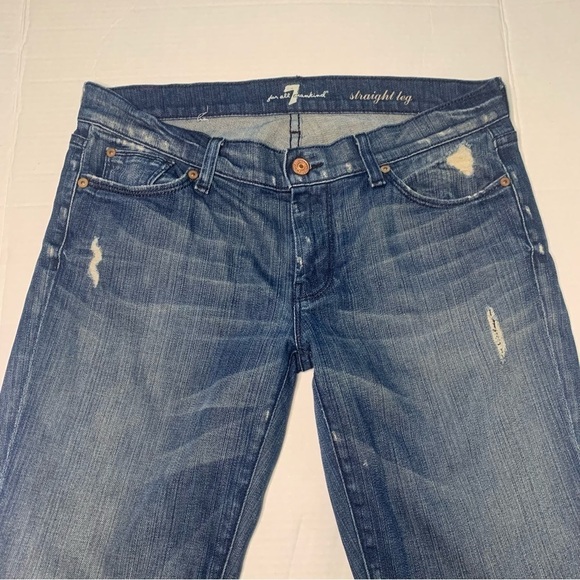 7 For All Mankind Distressed Straight Leg Jeans Size 29 - Picture 3 of 11